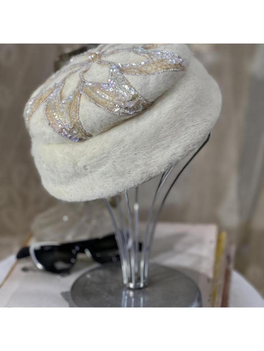 Vintage Rabbit Beaded & Sequined Pillbox Hat by Park Layne